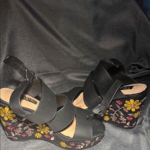 Torrid Black Wedges with Floral Embroidery
